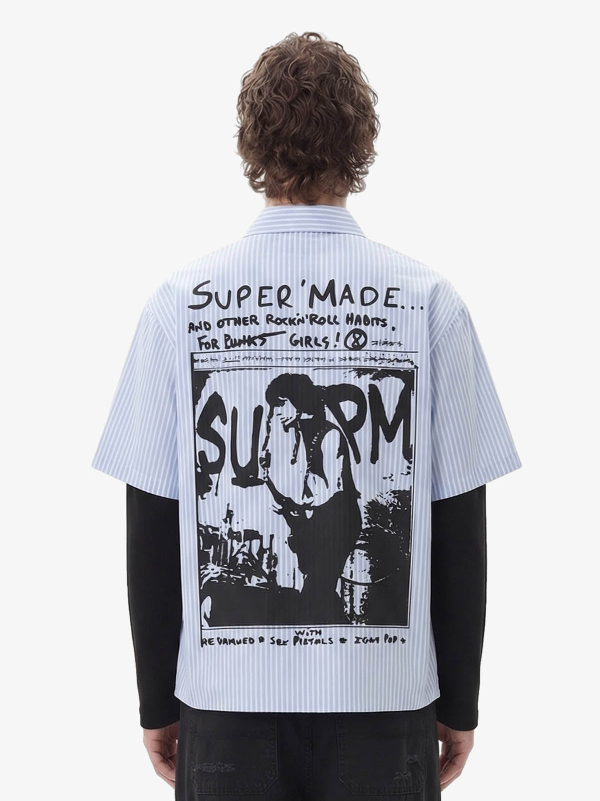 Camicia a Righe con Illustrazione Vintage Doppio Strato — Vista 3
