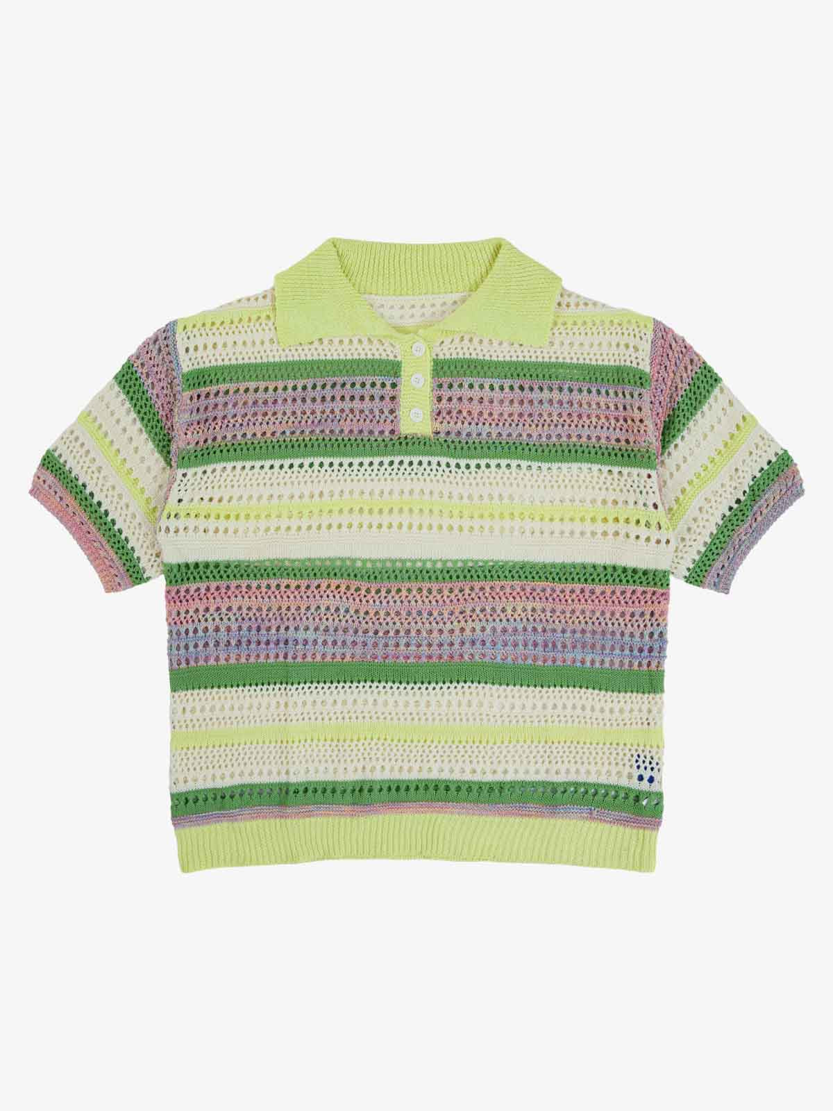 Polo Crochet a Righe Pastello a Maniche Corte — Vista 12