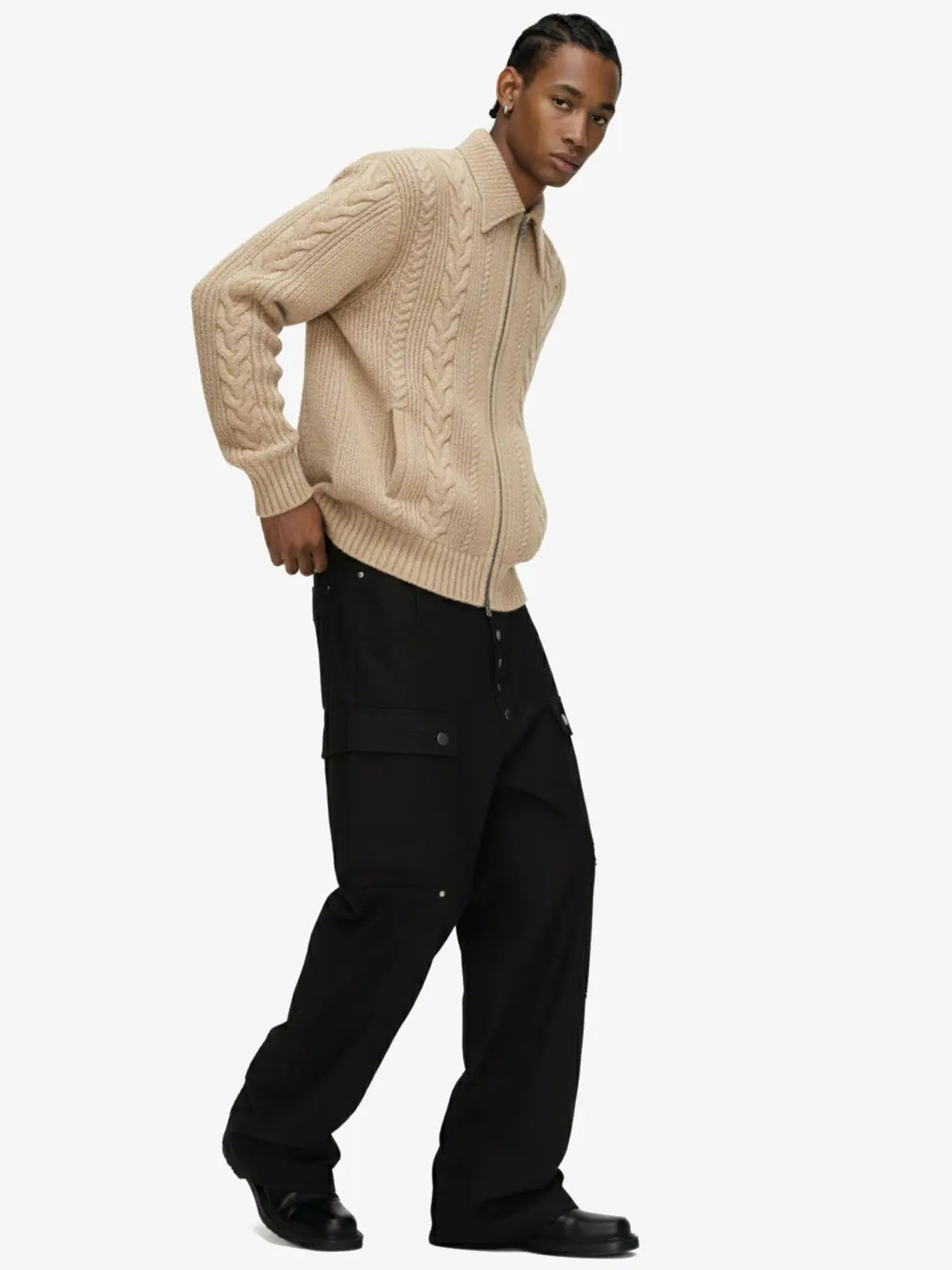 Maglione in Maglia Vintage Floreale con Zip 'Wheat Ear' — Vista 6