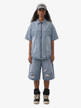 Completo in Denim Effetto Vissuto con Strappi — Vista 9