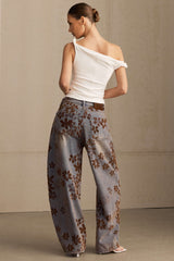 Jeans Baggy a Vita Alta con Stampa Floreale