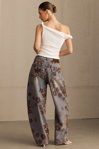 Jeans Baggy a Vita Alta con Stampa Floreale