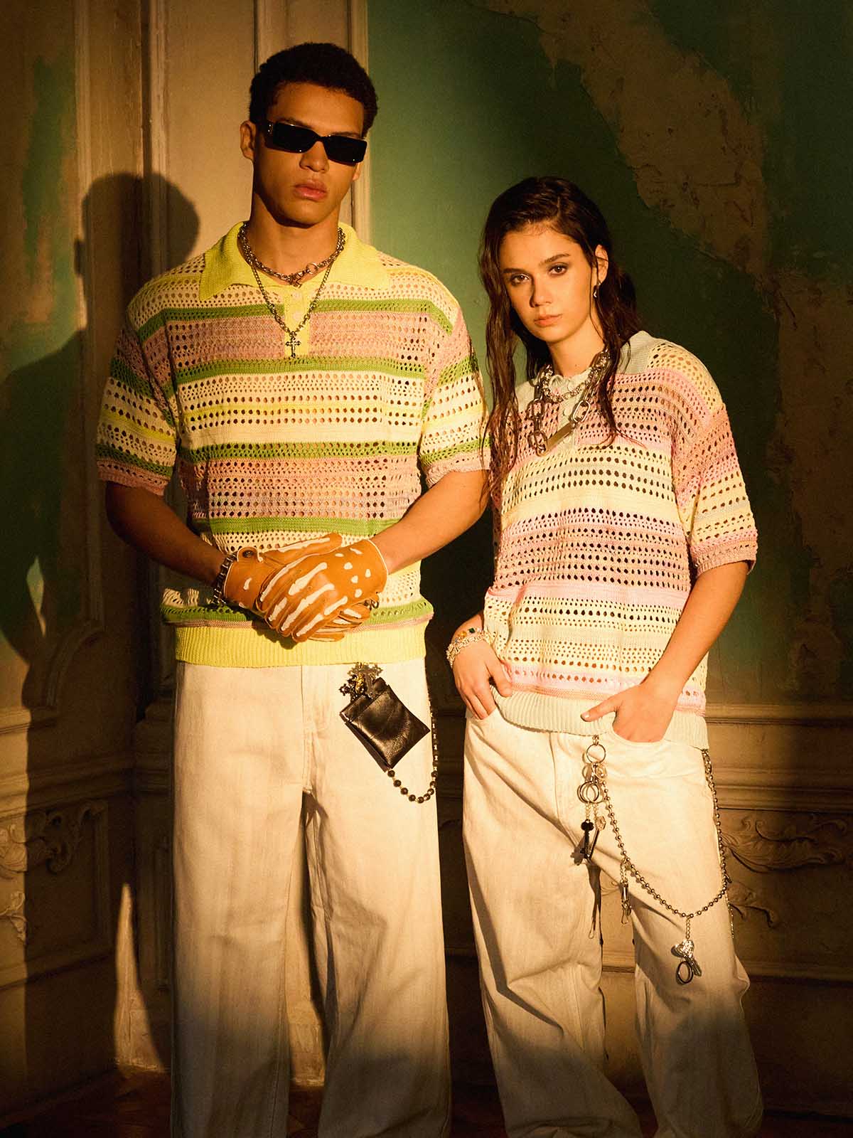 Polo Crochet a Righe Pastello a Maniche Corte — Vista 4