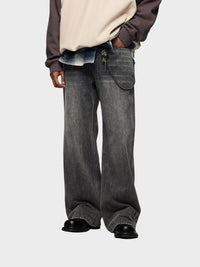 Jeans Baggy in Denim — Nero Grigio — Vista 7