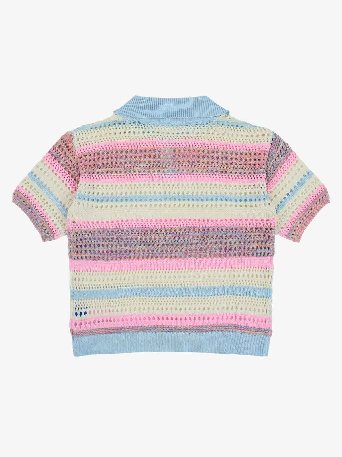 Polo Crochet a Righe Pastello a Maniche Corte — Vista 8