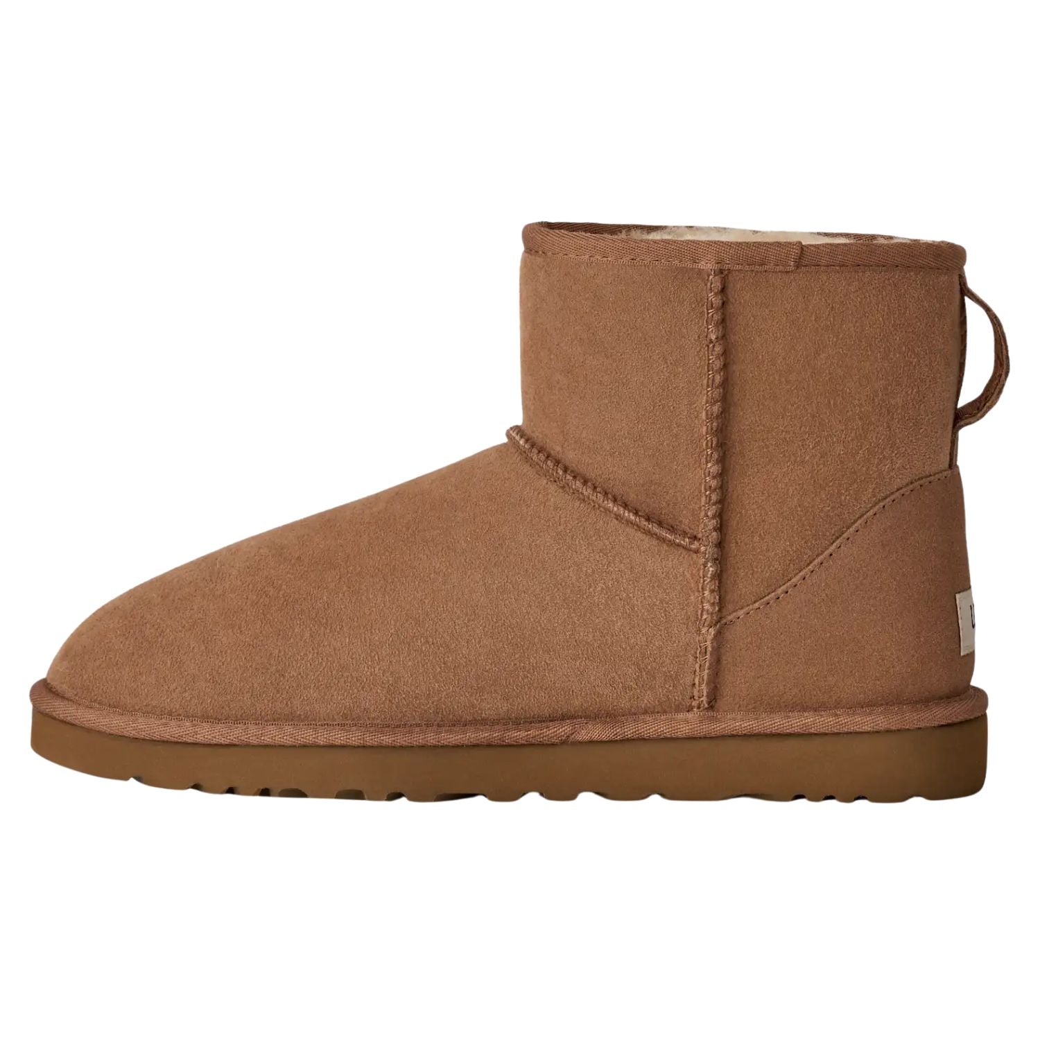 Stivaletto UGG Classic Ultra Mini Platform in camoscio castagna, vista laterale