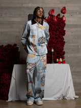 Giacca Effetto Vissuto con Grafica in Denim 'Artistic Patches' — Vista 3