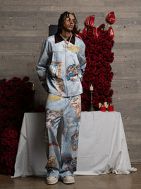 Giacca Effetto Vissuto con Grafica in Denim 'Artistic Patches' — Vista 3