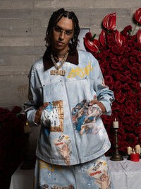 Giacca Effetto Vissuto con Grafica in Denim 'Artistic Patches' — Vista 2