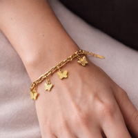 Bracciale a Due Catene con Charms Farfalla in Acciaio Oro