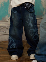 Jeans Baggy Retrò con Motivo 'Thorn & Key'