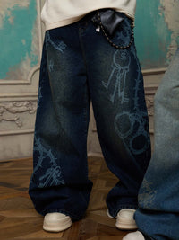 Jeans Baggy Retrò con Motivo 'Thorn & Key'