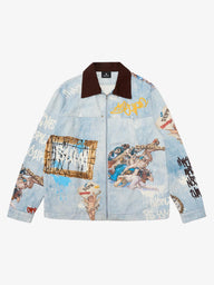 Giacca Effetto Vissuto con Grafica in Denim 'Artistic Patches'