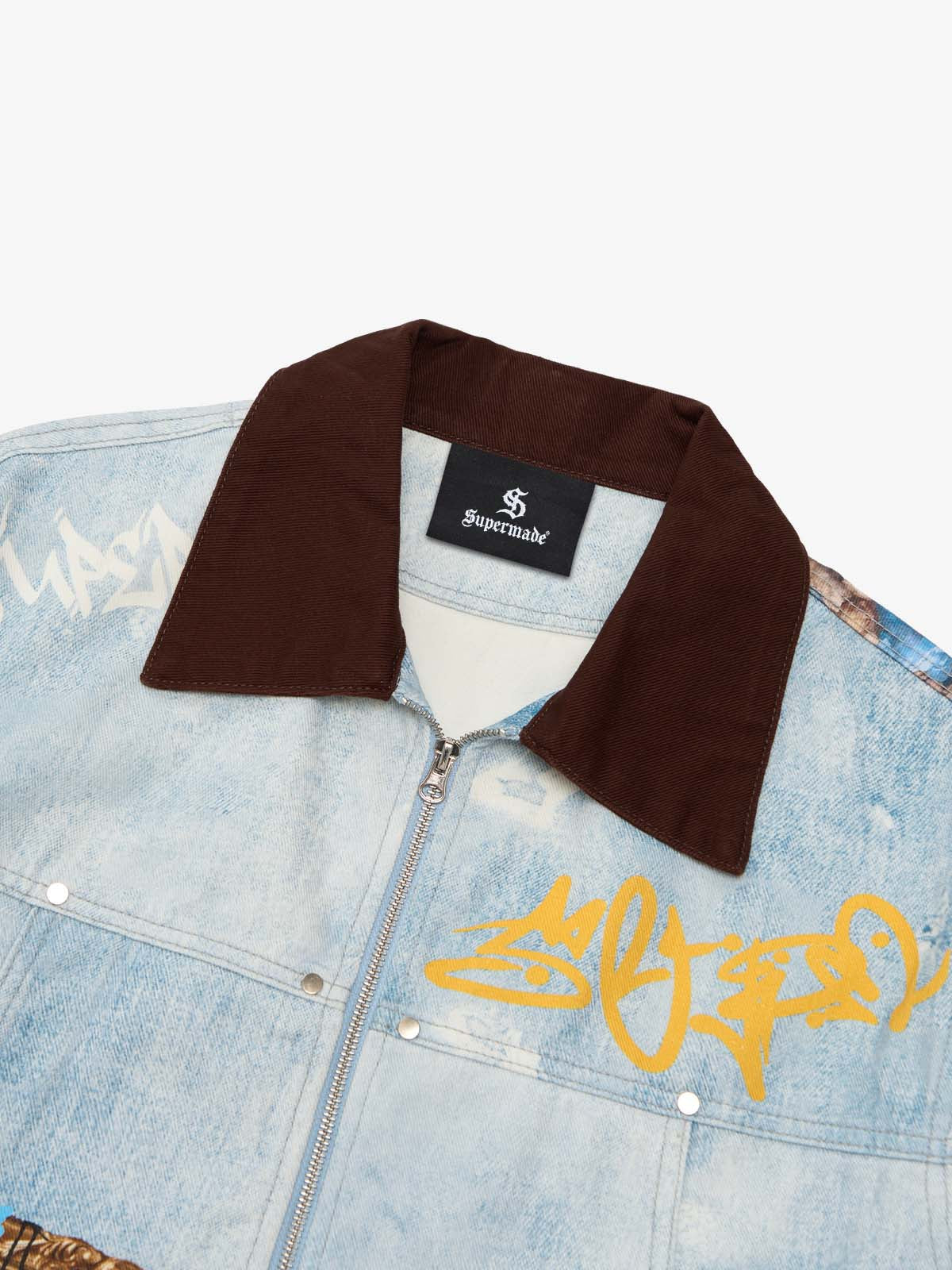 Giacca Effetto Vissuto con Grafica in Denim 'Artistic Patches' — Vista 9