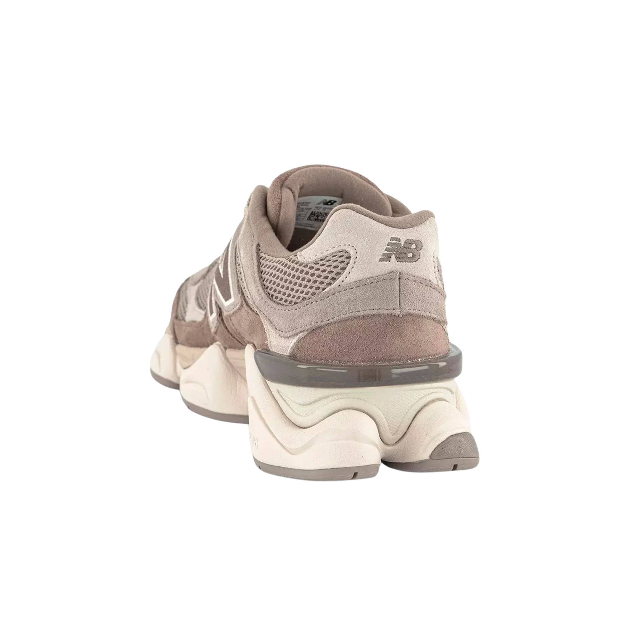 New Balance 9060 beige talpa, coppia da dietro con intersuola panna