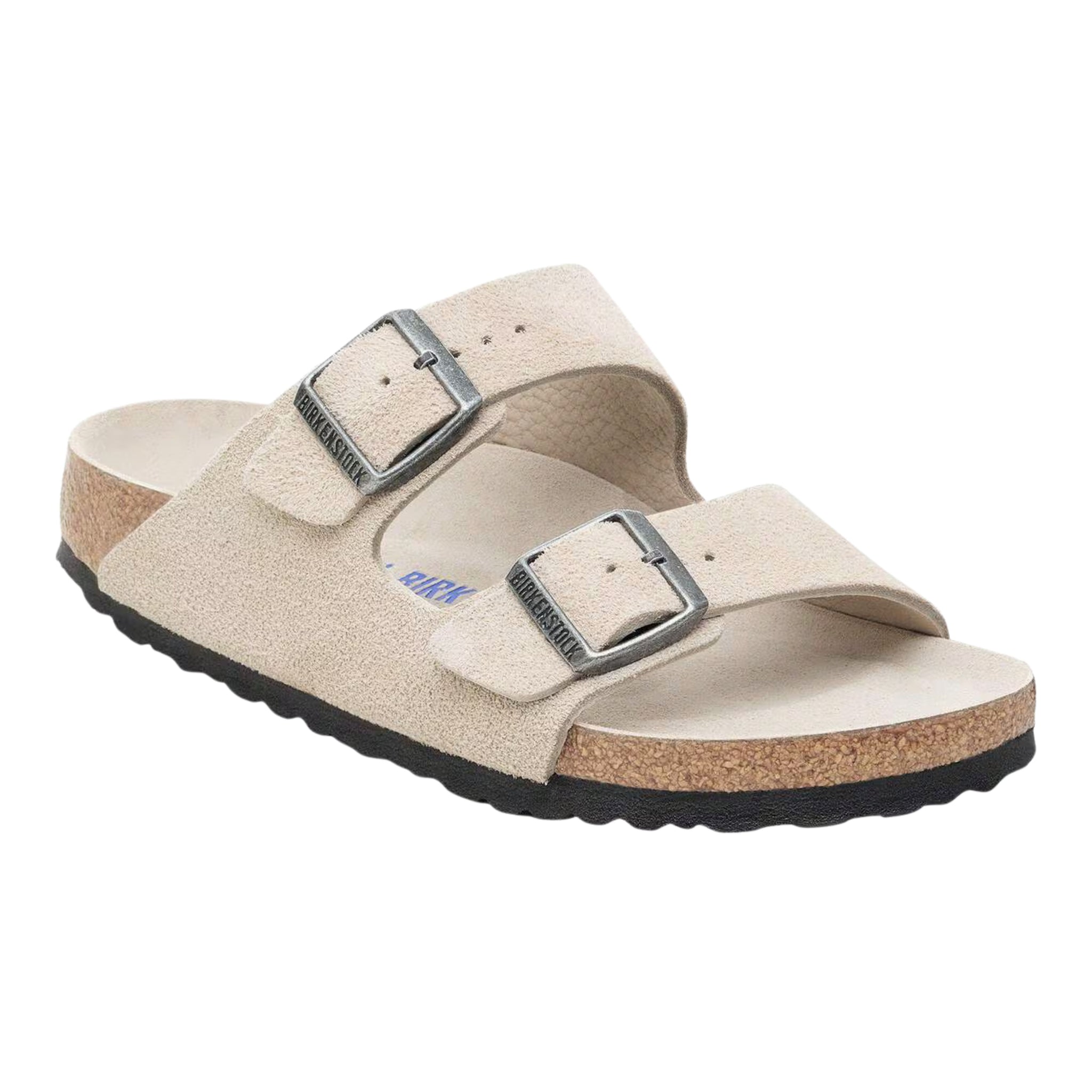 Birkenstock Arizona color sabbia chiaro, plantare in sughero e sottopiede scamosciato
