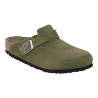 Birkenstock Boston, zoccolo in camoscio verde oliva con suola nera