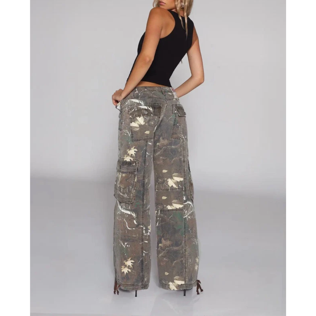 Jeans Cargo Camouflage a Gamba Larga