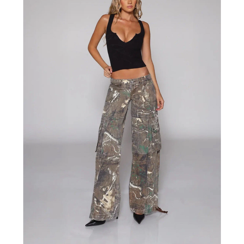 Jeans Cargo Camouflage Wide Leg