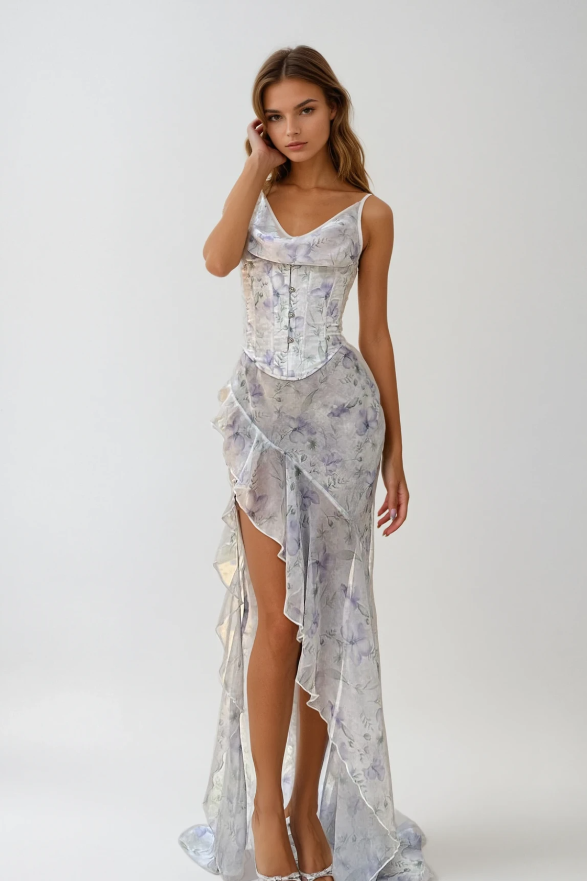 Vestito Maxi Asimmetrico con Rouches