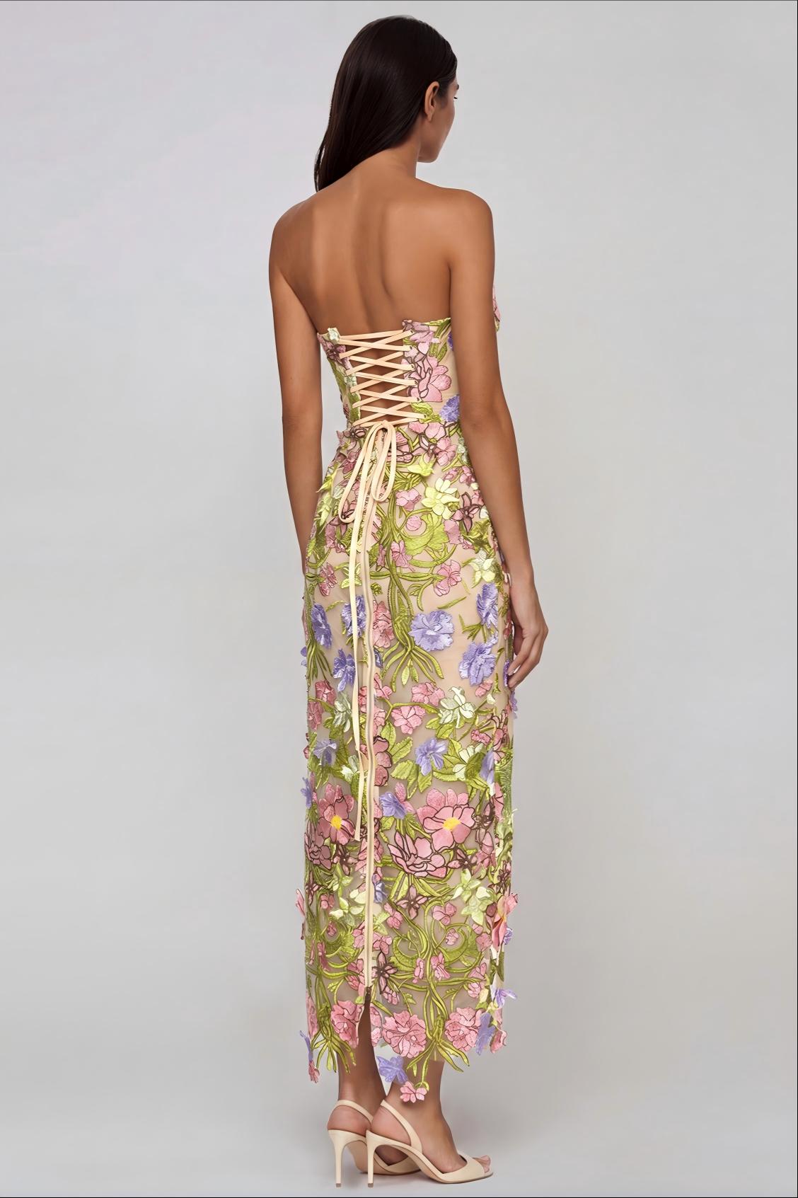 Vestito Maxi Ricamato a Fiori