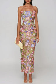Vestito Maxi Ricamato a Fiori