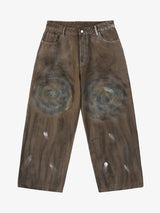 Jeans Effetto Vissuto Wide-Leg Graffiti Retrò