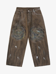 Jeans Effetto Vissuto Wide-Leg Graffiti Retrò