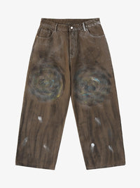 Jeans Effetto Vissuto Wide-Leg Graffiti Retrò