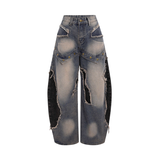 Jeans Baggy Patchwork con Strappi