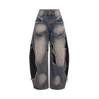 Jeans Baggy Patchwork con Strappi