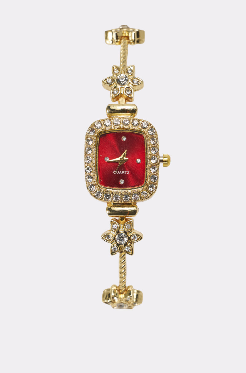 Orologio Elegante con Strass e Dettagli Floreali