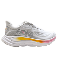 Hoka Clifton 10 womens running shoes in Grey Sunset — lightweight daily trainer, side view