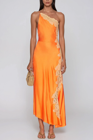 Vestito Maxi Monospalla in Pizzo e Raso