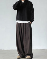 Pantaloni Wide-Leg con Pinces in Misto Lana