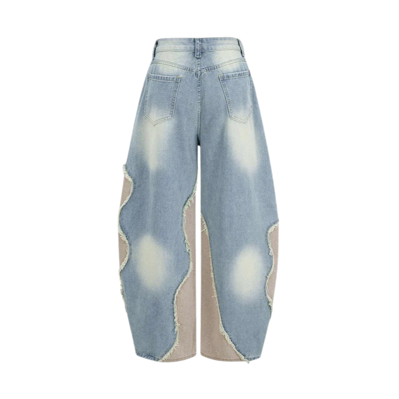 Jeans Baggy Patchwork con Strappi