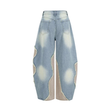 Jeans Baggy Patchwork con Strappi