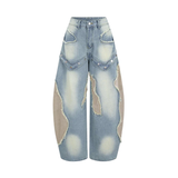Jeans Baggy Patchwork con Strappi