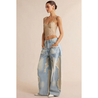 Jeans Baggy Patchwork con Strappi