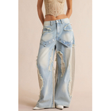 Jeans Baggy Patchwork con Strappi