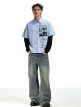 Camicia a Righe con Illustrazione Vintage Doppio Strato — Vista 6