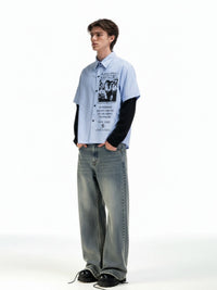 Camicia a Righe con Illustrazione Vintage Doppio Strato — Vista 7