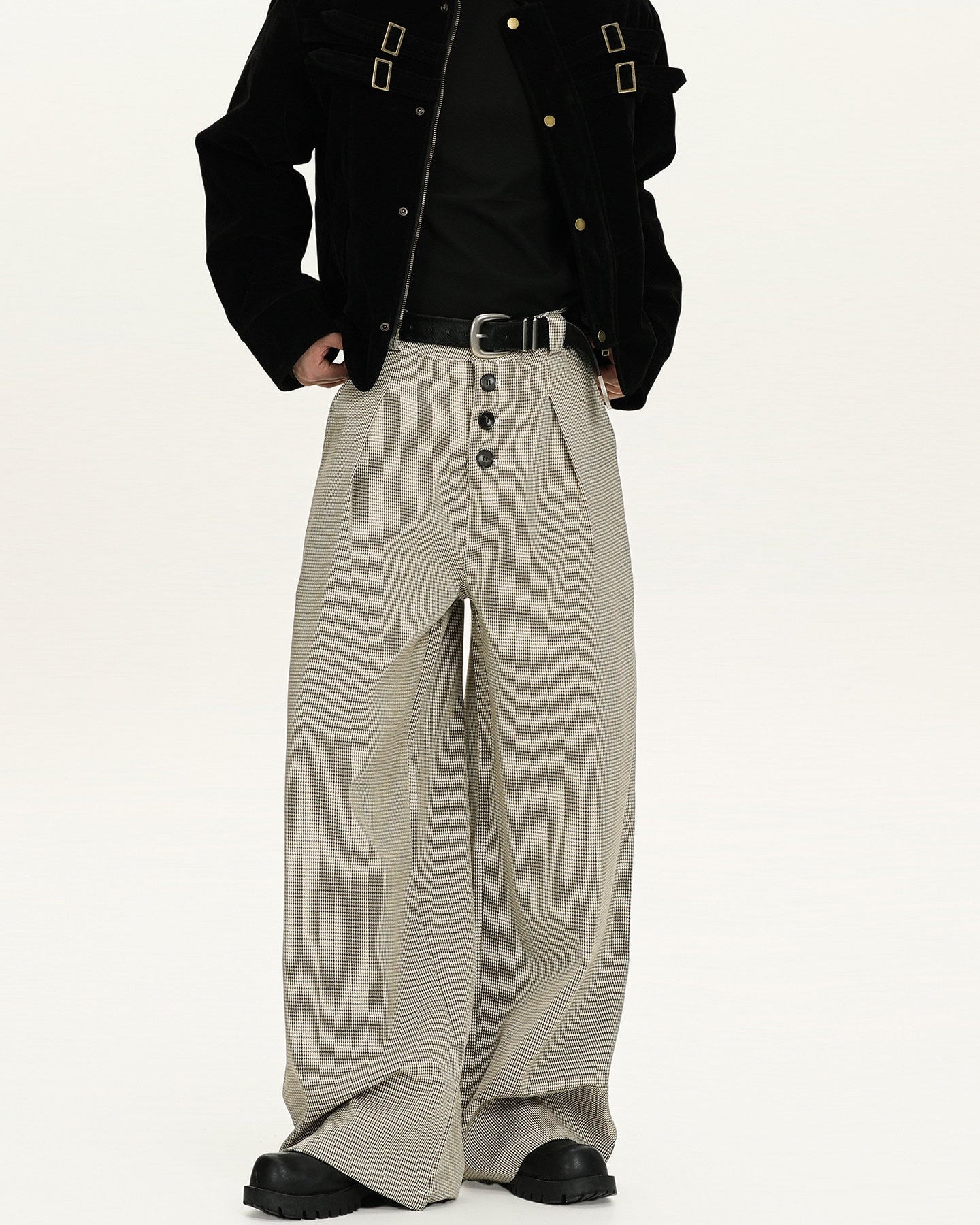 Pantaloni Wide-Leg in Lana a Quadri
