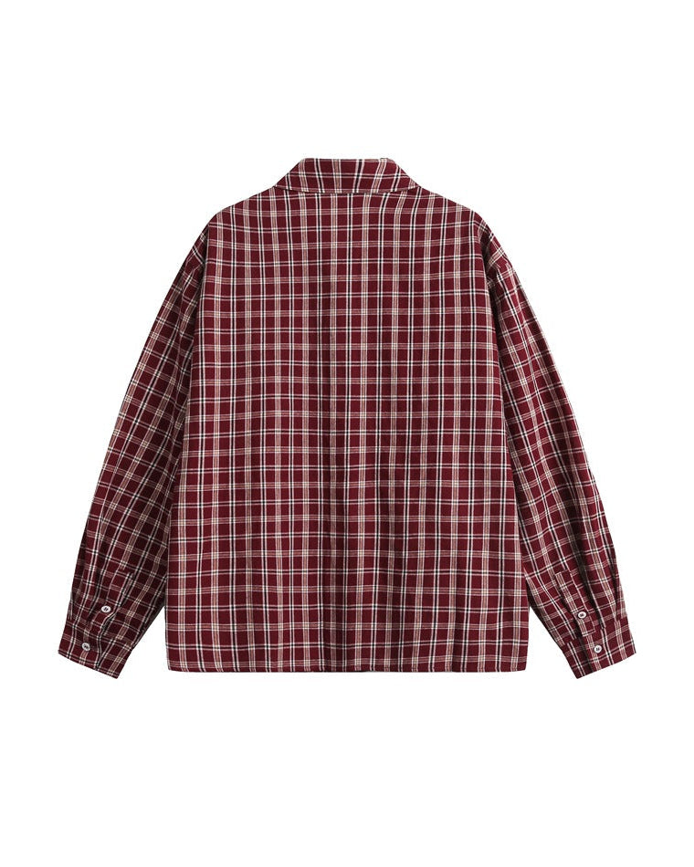 Camicia a Quadri Bordeaux a Maniche Lunghe