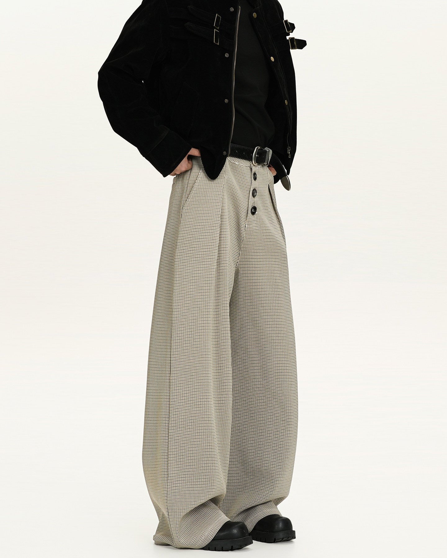 Pantaloni Wide-Leg in Lana a Quadri