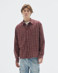 Camicia a Quadri Bordeaux a Maniche Lunghe