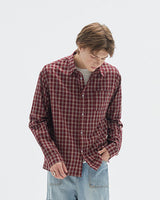 Camicia a Quadri Bordeaux a Maniche Lunghe