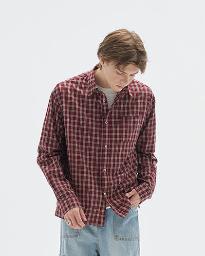 Camicia a Quadri Bordeaux a Maniche Lunghe
