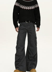 Jeans Cargo Utility Uomo Nero, vista frontale