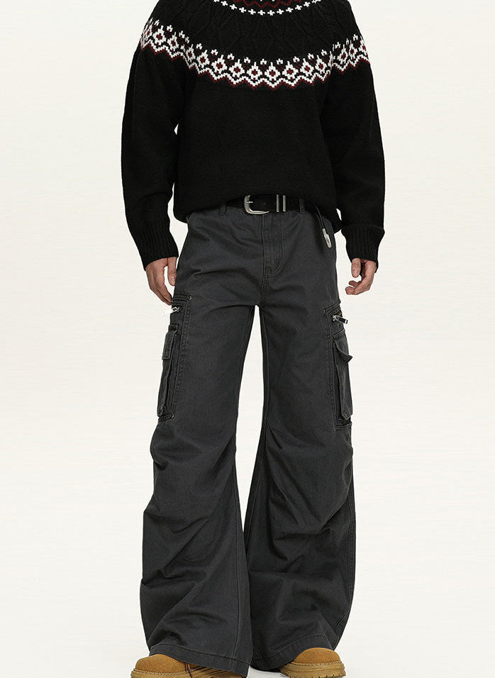 Jeans Cargo Utility Uomo Nero, vista frontale